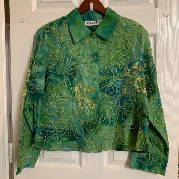 Anage Women's Art to Wear Green Beaded Sil… - Picture 1 of 5